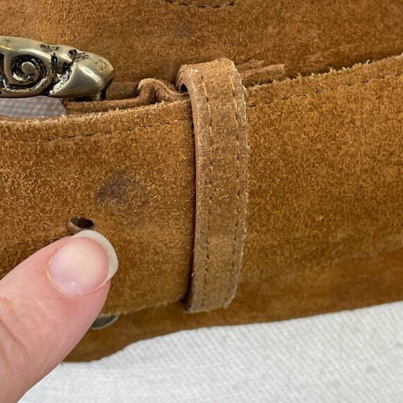 Womens Vintage Suede Leather Brass Filigree Wide Stretch Belt Heritage Boho 3" - Picture 4 of 11